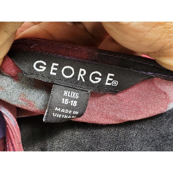 George Women's Purple Floral Polyester V-Neck 3/4 Sleeve Knee Length Dress XL - Picture 9 of 13